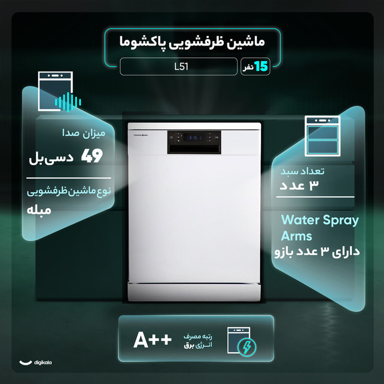 ماشین ظرفشویی 15 نفره پاکشوما مدل L51