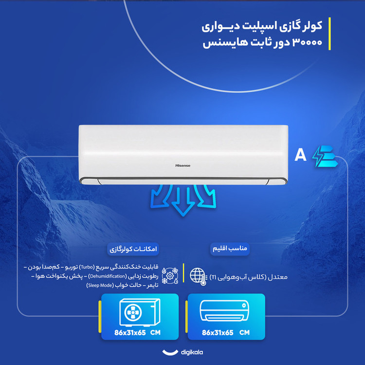 کولر گازی اسپلیت دیواری 30000 دور ثابت هایسنس مدل HRH-30TQ